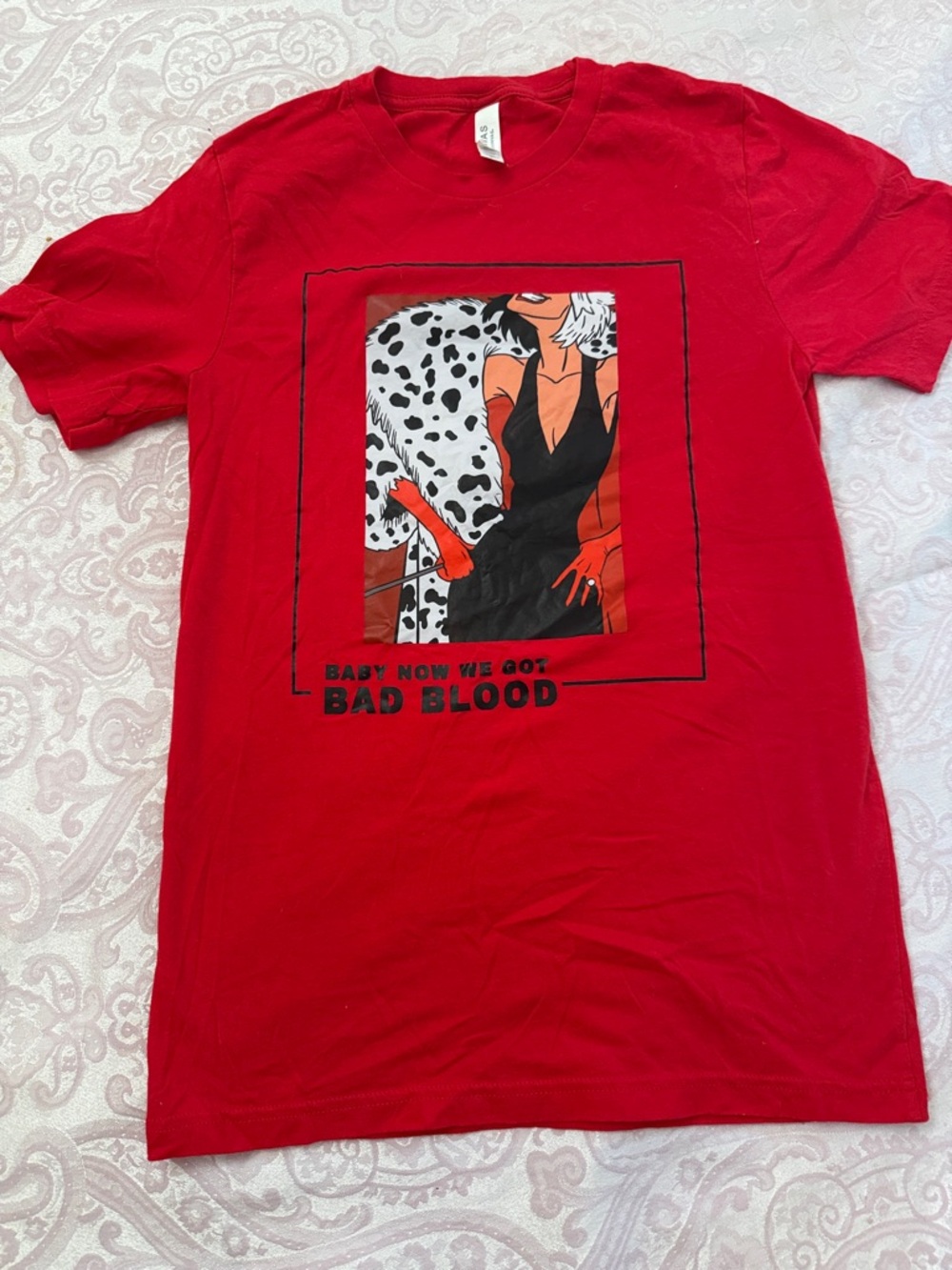 Bella Canvas Red Graphic Tee with 'Bad Blood' Illustration